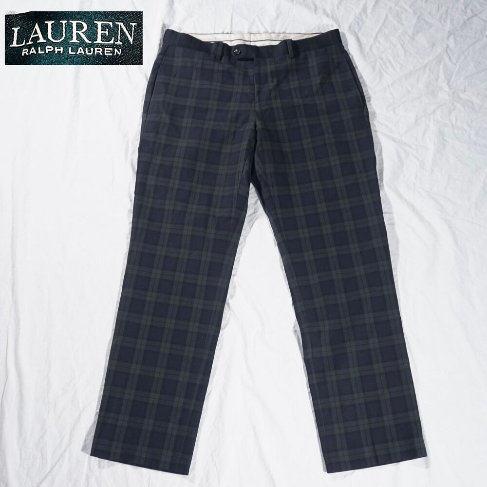 Lauren Ralph Lauren Black Watch Plaid Wool Dress Pants Black Green 33x30
